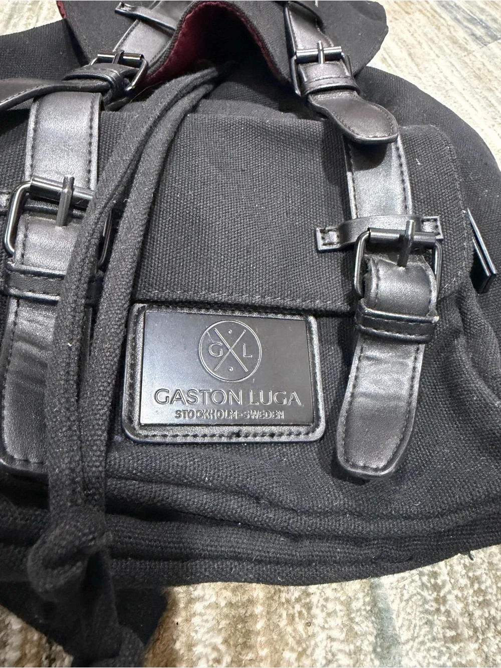Black Canvas Backpack with Leather Trim